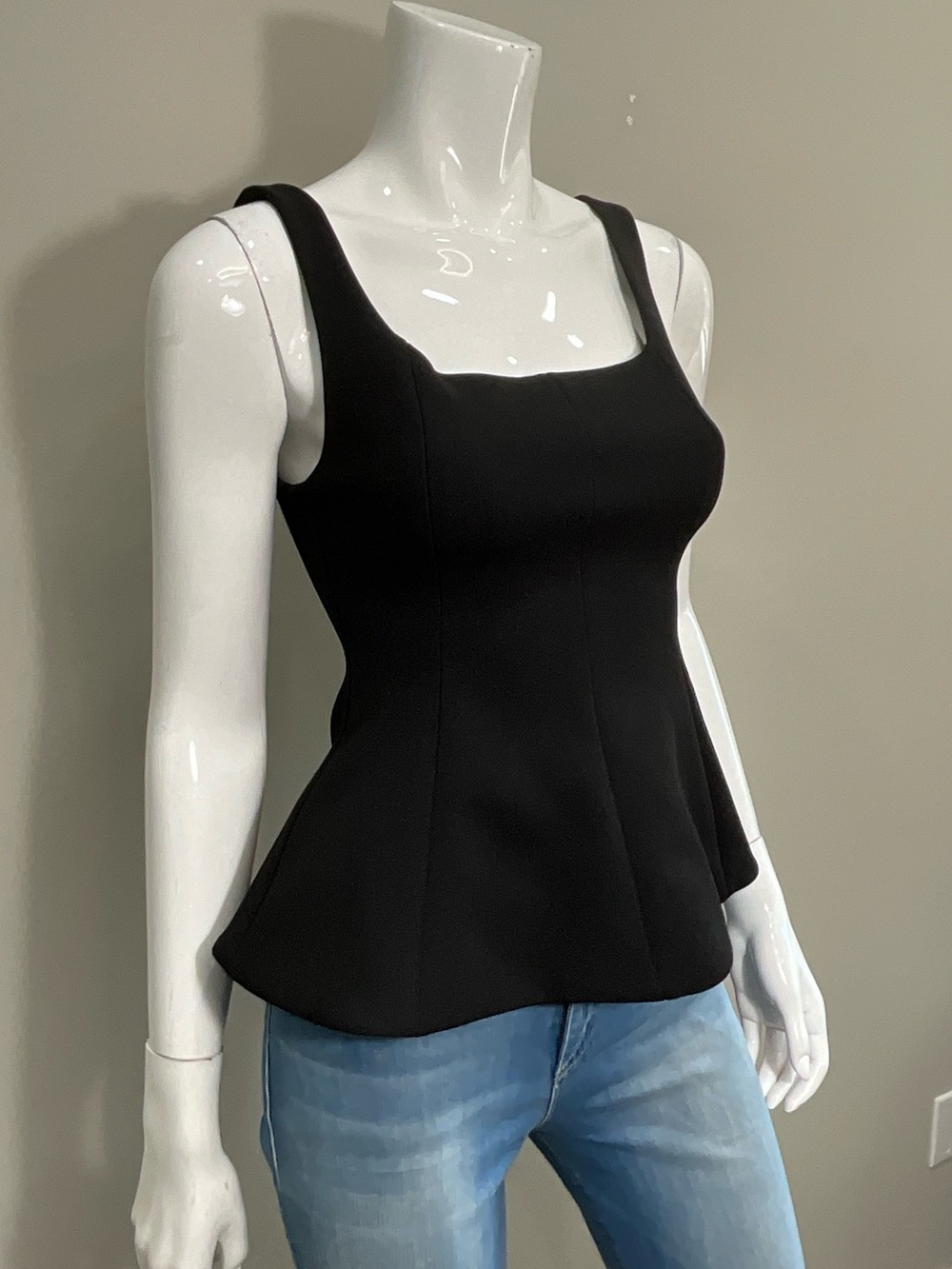BABATON Aritzia Black Square Neck Sculpted Peplum Corset Tank Top XS